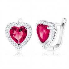 Set cu cercei și pandantiv, argint 925, inimă roz-roșie, contur transparent