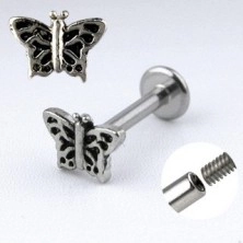 Piercing din oțel labret - fluture cu aripi împodobite cu tăieturi