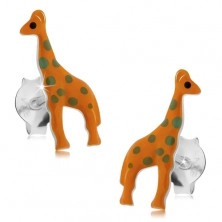 Cercei din argint 925, girafă portocalie cu buline gri, șuruburi