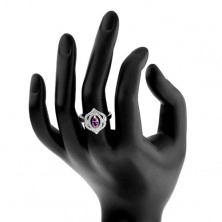 Inel din argint 925, zirconiu în formă de bob - nuanță ca tanzanitul, linii duble