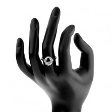 Inel din argint 925, zirconiu negru oval, linii strălucitoare, placat cu rodiu