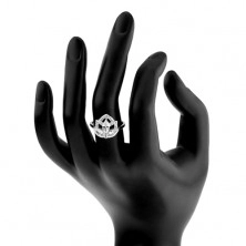 Inel din argint 925 placat cu rodiu, zirconiu transparent din floare cu coroană lucioasă