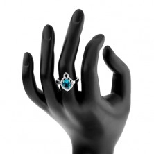 Inel din argint 925, zirconiu oval albastru deschis cu margine transparentă, contur în formă de bob