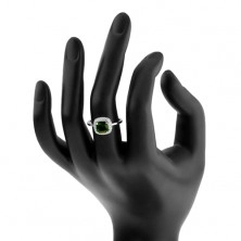 Inel realizat din argint 925, zirconiu mat verde - pătrat, margine strălucitoare