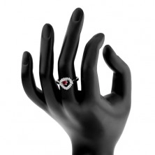Inel realizat din argint 925, placat cu rodiu, contur inimă cu zirconiu rotund roz