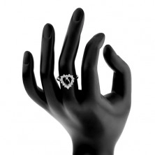 Inel din argint 925, zirconiu negru - formă de bob, contur inimă, zirconii transparente