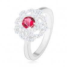Inel realizat din argint  925, floare cu zirconiu roz închis și linii ondulate