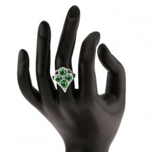 Inel din argint 925, buchet realizat din lacrimi din zirconiu verde cu margine transparentă