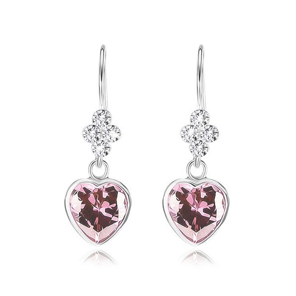 Cercei din argint 925, cristale Swarovski transparente, inimă din zirconiu roz