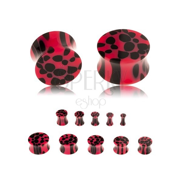 Plug acrilic pentru ureche, sub formă de şa, model roz-negru - print leopard