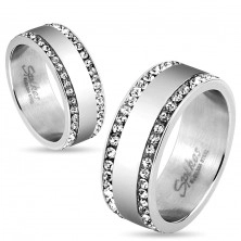 Inel din oțel argintiu, margine decorată cu zirconii, 8 mm