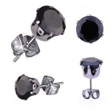 Cercei din oțel 316L, zirconiu rotund negru, șuruburi, 7 mm