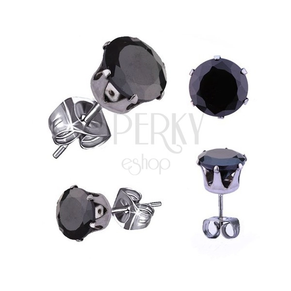 Cercei din oțel 316L, zirconiu rotund negru, șuruburi, 7 mm