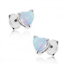 Cercei din oțel 316L - inimă din opal sintetic albastru, albastru cu tentă de curcubeu