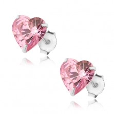 Cercei din argint 925, zirconiu inimă roz, șuruburi