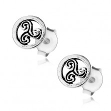 Cercei din argint 925, cerc patinat cu simbol celtic, șuruburi