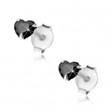 Cercei din argint 925, inimă din zirconiu negru, 4 mm, șuruburi