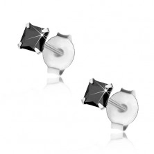 Cercei din argint 925, zirconiu pătrat negru, 3 mm, șuruburi
