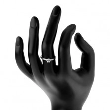 Inel de logodnă din argint 925, zirconiu rotund transparent, linii strălucitoare pe brațe