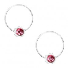 Cercei cercuri din argint 925, floare roz, cristal Swarovski rotund
