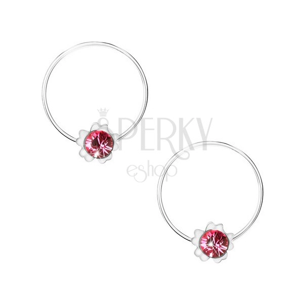 Cercei cercuri din argint 925, floare roz, cristal Swarovski rotund