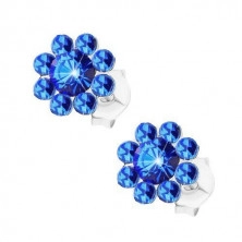 Cercei cu șurub, argint 925, floare strălucitoare din cristale Preciosa albastre