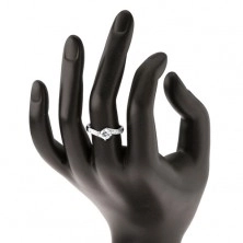 Inel de logodnă din argint 925, brațe lucioase, zirconiu rotund transparent