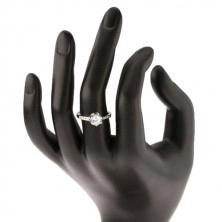 Inel de logodnă - argint 925, brațe subțiri decorate, zirconiu transparent, montură ornatăt
