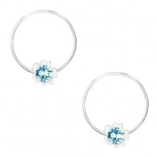 Cercei cercuri, argint 925, cristal Swarovski albastru deschis, floare