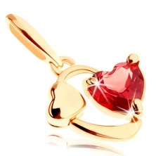 Pandantiv din aur galben de 14K - contur oval cu inimă și rubin roșu