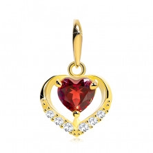 Pandantiv din aur 585 - contur inimă cu zirconii, rubin roșu sub formă de inimă