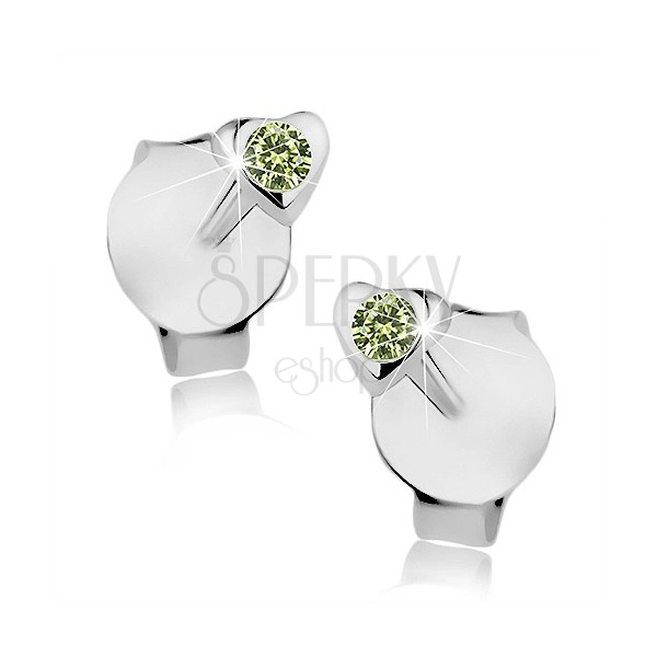 Cercei realizaţi din argint 925, inimă mică lucioasă, cristal Swarovski verde