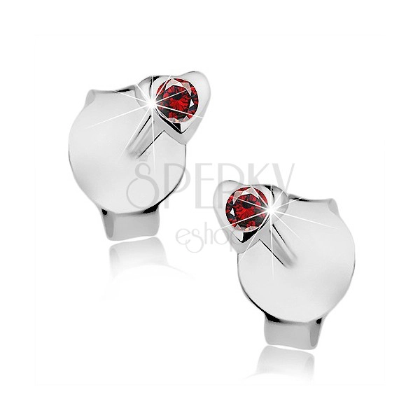 Cercei din argint 925, inimă mică, cristal Swarovski rotund de culoare roșie