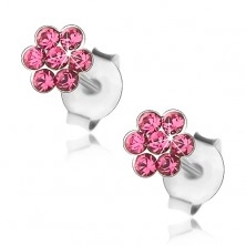 Cercei din argint 925, floare strălucitoare cu cristale roz