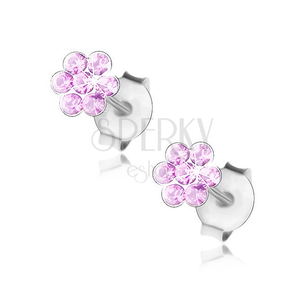 Cercei din argint 925, floare strălucitoare din cristale Swarovski strălucitoare roz deschis