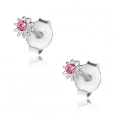 Cercei din argint 925, floare mică cu cristale Swarovski roz