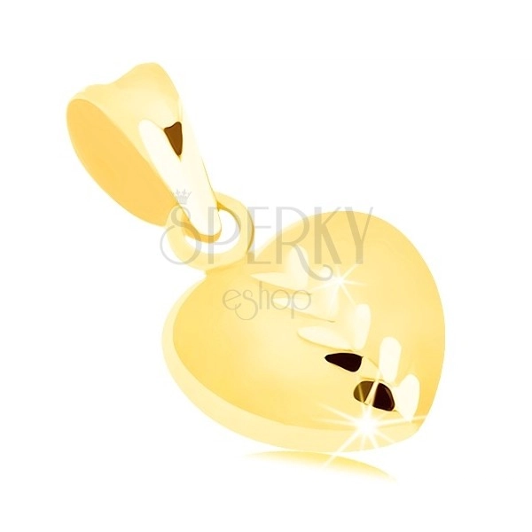 Pandantiv din aur 375 - inimă simetrică cu jumătate lucioasă și mată, caneluri