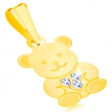 Pandantiv din aur galben de 9K - ursuleț drăguț lucios, inimă strălucitoare