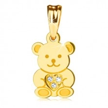 Pandantiv din aur galben de 9K - ursuleț drăguț lucios, inimă strălucitoare