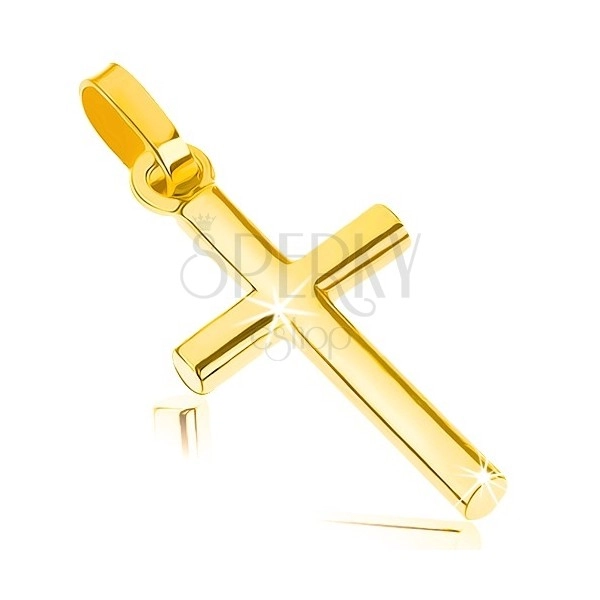 Pandantiv din aur galben de 9K - cruce latină mică, suprafață netedă lucioasă