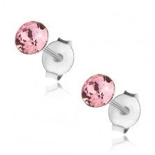 Cercei cu șurub, din argint 925, cristal Swarovski roz, 4 mm
