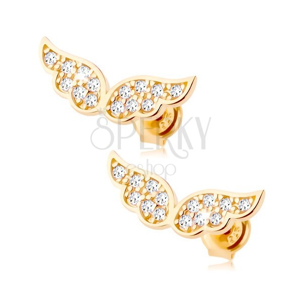Cercei din aur 375 - aripi strălucitoare de înger încrustate cu zirconii transparente