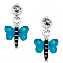 Cercei din argint 925, fluture cu aripi albastre şi stele verzi