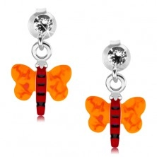Cercei din argint 925, fluture cu corp roşu şi aripi portocalii