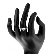 Inel de logodnă din argint 925, braţe despicate, zirconiu rotund transparent