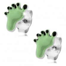 Cercei din argint 925, picior verde deschis cu degete negre