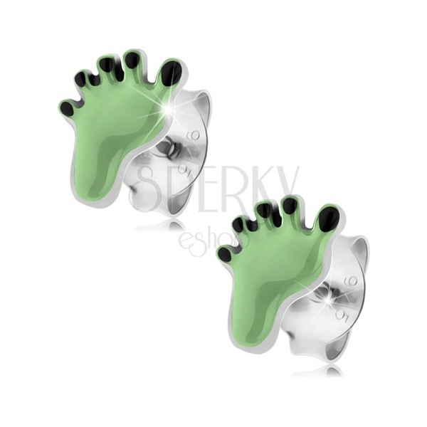 Cercei din argint 925, picior verde deschis cu degete negre