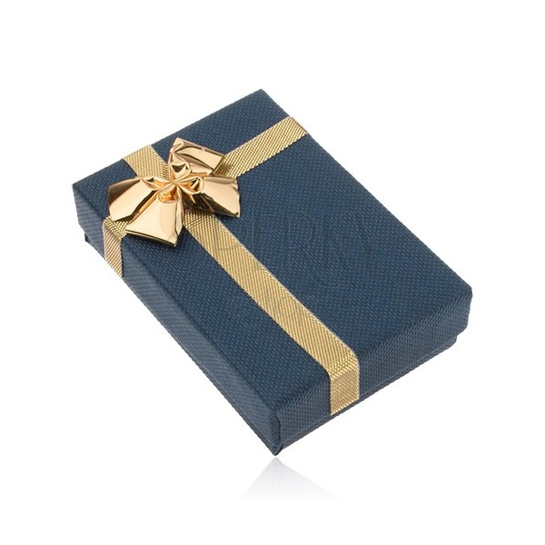 Cutie cadou de hârtie pentru cercei, culoare albastru închis, fundă în nuanță aurie