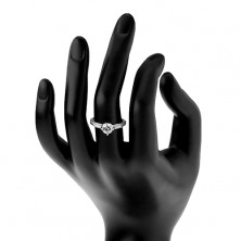 Inel de logodnă din argint 925, brațe strălucitoare, zirconiu rotund