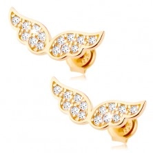 Cercei din aur 585 - aripi strălucitoare de înger încrustate cu zirconii transparente